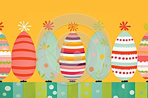 Beautiful horizontal banner Easter eggs on the grass . illustration in flat style