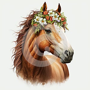 Beautiful Horse with flowers crown of flowers