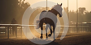 A beautiful horse with a long mane. Portrait in motion. Generative AI. Beautiful horse portrait. Panorama. Banner