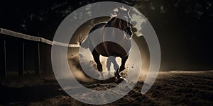 A beautiful horse with a long mane. Portrait in motion. Generative AI. Beautiful horse portrait. Panorama. Banner