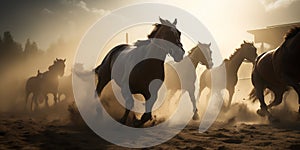 A beautiful horse with a long mane. Portrait in motion. Generative AI. Beautiful horse portrait. Panorama. Banner