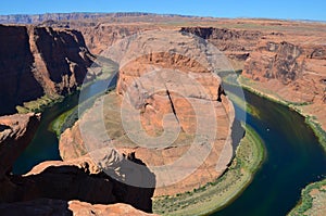 Beautiful horseshoe bend on a sunny day, Page, Arizona, USA