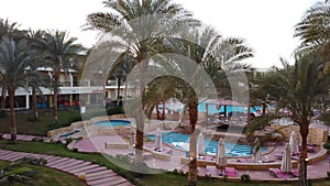 Beautiful hotel in Egypt, with palms and waterpool