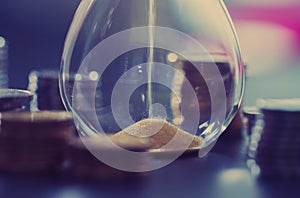 Beautiful hourglass close-up, the passage of time and money, timer, time is money