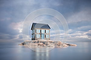 Beautiful house isolated on small island