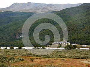 An only beautiful house rounding by mountains