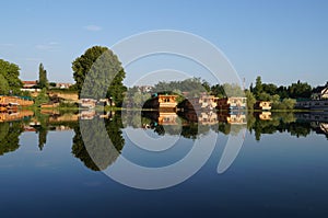 Beautiful houseboat at Dal Lake in Srinagar, India