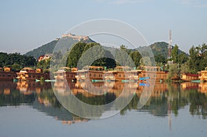 Beautiful houseboat at Dal Lake in Srinagar, Kashmir, India photo