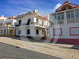 Beautiful houses on a city street, a small town, white houses