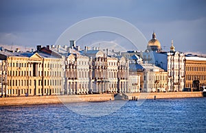 Beautiful houses on the embankment of the Neva river