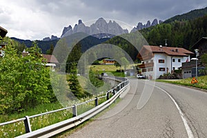 Beautiful houses in Santa Maddalena village, Val di Funes, Dolomites, Italy, Europe.houses