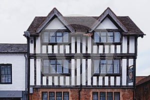 Beautiful houses in Tudor style in the medieval market town Stratford-upon-Avon,the 16th-century birthplace of William Shakespeare