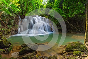 Beautiful Huay Mae Kamin Waterfall in Kanchanaburi Province. Thailand