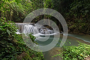 Beautiful Huay Mae Kamin Waterfall in Kanchanaburi Province. Thailand