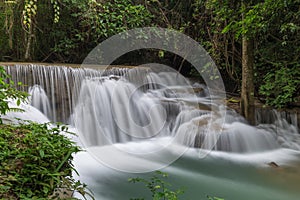 Beautiful Huay Mae Kamin Waterfall in Kanchanaburi Province. Thailand