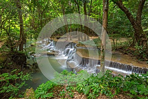 Beautiful Huay Mae Kamin Waterfall in Kanchanaburi Province. Thailand