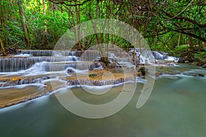 Beautiful Huay Mae Kamin Waterfall in Kanchanaburi Province. Thailand