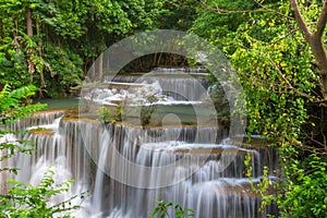 Beautiful Huay Mae Kamin Waterfall in Kanchanaburi Province. Thailand