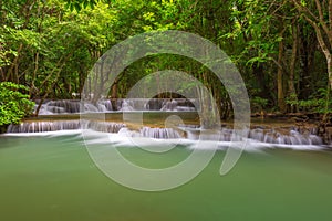 Beautiful Huay Mae Kamin Waterfall in Kanchanaburi Province. Thailand