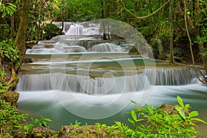 Beautiful Huay Mae Kamin Waterfall in Kanchanaburi Province. Thailand