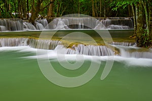 Beautiful Huay Mae Kamin Waterfall in Kanchanaburi Province. Thailand