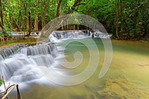 Beautiful Huay Mae Kamin Waterfall in Kanchanaburi Province. Thailand