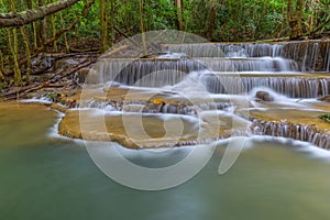 Beautiful Huay Mae Kamin Waterfall in Kanchanaburi Province. Thailand