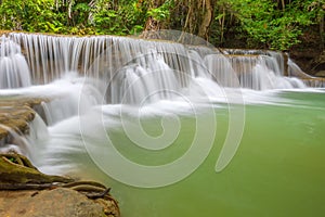 Beautiful Huay Mae Kamin Waterfall in Kanchanaburi Province. Thailand