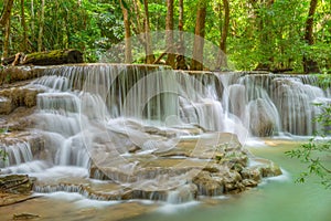 Beautiful Huay Mae Kamin Waterfall in Kanchanaburi Province. Thailand