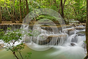 Beautiful Huay Mae Kamin Waterfall in Kanchanaburi Province. Thailand