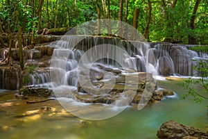 Beautiful Huay Mae Kamin Waterfall in Kanchanaburi Province. Thailand