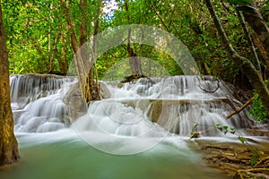 Beautiful Huay Mae Kamin Waterfall in Kanchanaburi Province. Thailand