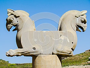 Beautiful Huma bird statues in Persepolis captured in Shiraz, Iran photo