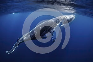 A beautiful Humpback whale is swimming in the ocean photo