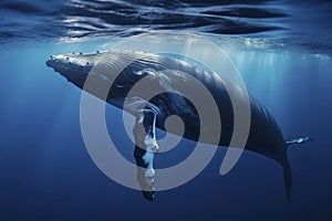 A beautiful Humpback whale is swimming in the ocean photo