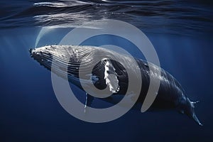 A beautiful Humpback whale is swimming in the ocean photo