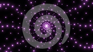 Beautiful hypnotic pattern with colorful glowing particles creating spiral. Design. Space background with stars moving