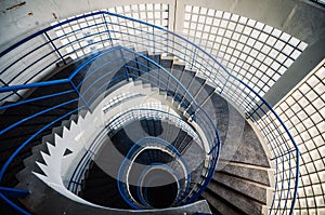 Beautiful and hypnotic spiral convoluted staircase, wide angle