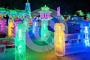 The beautiful ice carving in the park nightscape