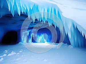 beautiful ice cave background, Ai Generated