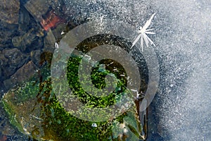 Beautiful ice on the frozen lake