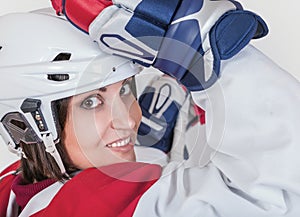 Beautiful ice hockey female player fashion portrait