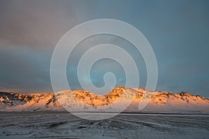 Beautiful Iceland mountain range in beautiful sunset light