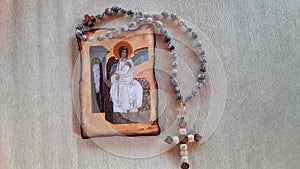 White Angel icon withMary Tears  prayer rope.