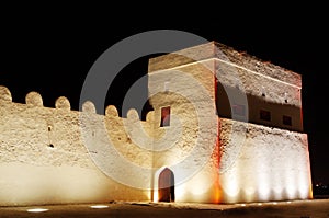 Beautiful illuminated entrance of Riffa fort, Bahrain