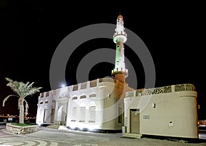 Beautiful illuminated Muharraq corniche mosque, HDR