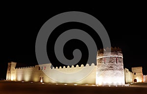 Beautiful illuminated western portion of Riffa fort, Bahrain