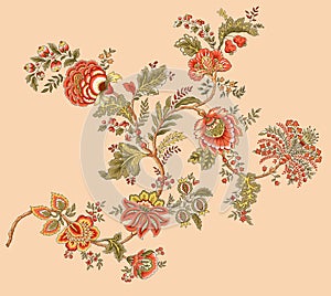 A beautiful illustration for apparel design with fantasy flowers, natural wallpaper, floral decoration curl illustration