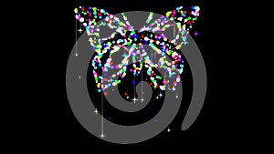 Beautiful illustration of butterfly with colorful particles on plain black background