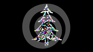 Beautiful illustration of Christmas tree with colorful particles on plain black background